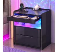 Vlsrka Comodino RGB con illuminazione Cielo Stellato, Cassetto Nascosto | nero comodini bianchi con illuminazione regolabile, sensore di movimento, porte USB Type-C, 2 prese di corrente, soggiorno