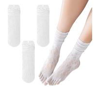 VLYX 3 Pack Calzini a 5 Punte per Donna, Stile Japonico, Cotone con Pizzo, Lunghezza Polpaccio