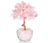 VLYX Albero della Vita in Cristallo di Quarzo Rosa - Albero dei Soldi in Pietra Preziosa Rosa Fatto a Mano per la Decorazione di Casa e Ufficio, Regalo di Energia Positiva per Donna