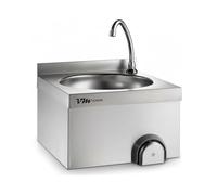 VM Europa - Lavabo a mano in acciaio inox con funzionamento al ginocchio - Rubinetto integrato per acqua calda e fredda - Qualità professionale per ristorazione e commerciale - Set completo