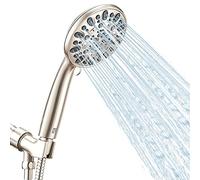 VMASSTONE - Soffione doccia ad alta pressione, 7 getti, con tubo in acciaio inox da 149,9 cm e supporto regolabile per il piacere della doccia anche a basso flusso d'acqua (HM-002 nichel spazzolato)