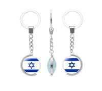 vmcoatdu Portachiavi con bandiera nazionale di molti paesi con rotazione su entrambi i lati, regalo per uomini e donne, portachiavi in acciaio inox e vetro, Israele, taglia unica