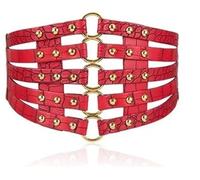 VMDVBNA Cintura con Rivetti Cintura larga da annodare, cintura elastica sottile, corsetto modellante, nero, finta pelle, retrò, punk, rivetto(Red)