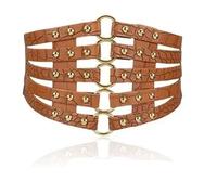 VMDVBNA Cintura con Rivetti Cintura larga da annodare, cintura elastica sottile, corsetto modellante, nero, finta pelle, retrò, punk, rivetto(Coffee)