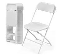 VMDVBNA Sedie Pieghevoli Sedia pieghevole in plastica bianca da 10 pezzi, sedile commerciale impilabile portatile for interni ed esterni con struttura in acciaio da 350 libbre(White-10 Pack)