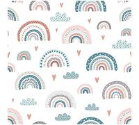 VmG-Store 1m di tessuto in jersey di cotone per cucire, jersey di cotone, non venduto al metro, tessuto per bambini (arcobaleno pastello bianco JB014)