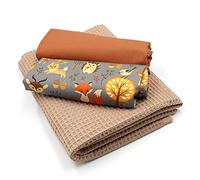 VmG-Store Set di Stoffa a Righe + Stoffa di Cotone, Colori Abbinati, Stoffa a Righe 100% Stoffa di Cotone, Standard Tex 100 (Set01 Grigio Animali del Bosco)