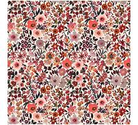 VmG-Store Tessuto in jersey di cotone, da cucire, non al metro, per bambini (fiori rossastri JB042)