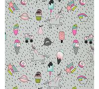 VmG-Store Tessuto jersey da 1 m, per cucire, in jersey di cotone, al metro, per bambini (unicorno JB089)