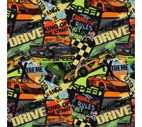 VmG-Store Tessuto jersey da 1 m, per cucire, in jersey di cotone, non al metro, per bambini (Car Racing Jb013)