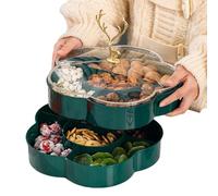 Vmiorzq Contenitore di servizio diviso,a doppio strato per servire il cibo | Vassoi e da portata natalizi con coperchio trasparente alce, design a 5 scomparti