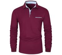 VMSUCIJ Polo Manica Lunga Uomo Maglietta con Abbottonatura Patchwork a Doppio Triangolo Elegante Cotone T-Shirt con Taschino,48 Rosso,XL