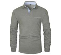 VMSUCIJ Polo Manica Lunga Uomo Maglietta con Abbottonatura Patchwork a Doppio Triangolo Elegante Cotone T-Shirt con Taschino,48 Grigio,XXL