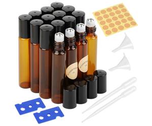 VMUTGA 16 Pezzi Roll On Vuoto per Oli Essenziali, 10ml Marrone Roll On Bottiglia Boccette Vuote Contenitore Flaconcini Vuoti con Sfera in Acciaio Inossidabile per Profumi Aromaterapia Massaggio