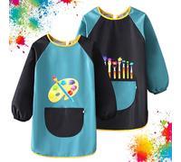 VMUTGA 2 Pezzi Grembiule Pittura Bambini, Grembiule Scuola Elementare Bambino 6-12 Anni Grembiulino Impermeabile Maniche Lunghe con Tasche per Ragazzi Ragazza Dipingere Artigianato Cucina Asilo Scuola