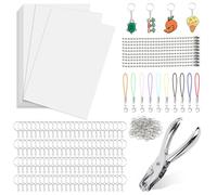 VMUTGA 246 Pezzi Plastica Termoretraibile Kit, 25 Fogli Pellicola Termoretraibile Trasparente Carta Termoretraibile con Perforatrice Portachiavi Accessori Set Lavoretti Creativi per Bambini Bricolage