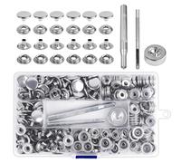 VMUTGA 300 Pezzi Bottoni Automatici a Pressione, Bottoni Pressione Cuoio, Bottoni a Pressione Metallo 15 mm, con 3 Strumenti di Fissaggio a Scatto, per Borse, Jeans, Vestiti, Tessuto (Argento)