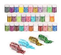 VMUTGA 32 Colori Paillettes Polvere, Glitter Grosse Olografiche Holographic Chunky Polvere Cosmetici Glitter Decorazioni per Resina Epossidica Unghie Viso Capelli Musica Festival