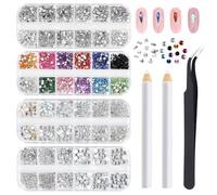 VMUTGA 4300 Pezzi Strass per Unghie, 6 Dimensioni Strass Cristallo Flatback Bianco Strass Rotondo Trasparente Diamanti in Cristallo con Pinzette e Matita di Cera per Unghie Volti Occhi Decorazione