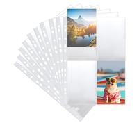 VMUTGA 50 Pezzi Buste Trasparenti per Foto A4, 4 Scomparti Tasche Fotografiche per Raccoglitore ad Anelli 2/3/4 Album Fotografico Buste Perforate per Protezione di Cartoline e Foto (10.5 * 15.3 cm)
