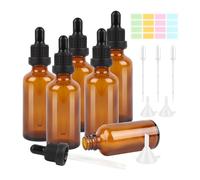 VMUTGA 6 Pezzi Flaconi Contagocce in Vetro, 50ml Marrone Bottiglie Contagocce Vetro Vuoto Bottiglia Pipetta Bottiglia di Vetro con Pipette per Profumi Olio Essenzial Aromaterapia Liquidi Laboratorio