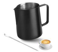 VMUTGA Bricco Latte, 350ml Bricco Latte in Acciaio Inox Nero Brocca in Schiuma Tazza Lattiera Mucca con Marchio di Misurazione e Latte Art Pen Caffè Accessori per per Cappuccino Espresso Latte