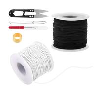 VMUTGA Cordoncino Elastico per Bracciali, 1 mm x 100 m Cordoncino Elastico con Forbici e Ago, Cordoncino per DIY Tessere Collane, Bracciali, Bianco e Nero