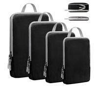 VMUTGA Organizer Valigia, Compression Packing Cubes, Organizer per Valigie Espandibile Salvaspazio per Zaini o Bagagli a Mano, 4 pezzi Nero