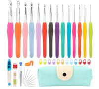 VMUTGA Set Di Uncinetti, 14 Pezzi Uncinetto Ferri da Maglia Set Multicolore Ergonomici Manico Morbido Aghi di Crochet Extra Lunghe Kit Uncinetto Completo per Principianti Adulti, Regalo per Le Donne