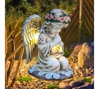 Vmxlso Statue da Giardino Esterno Angelo, Angioletto per Cimitero, Statue da Giardino di Angeli Solari, Impermeabile Angelo Della Preghiera per Davanzale, Cortile, Patio, Bianco