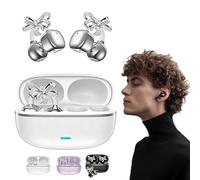 VNDGEOUH 2026 Nuove cuffie auricolari aperte con clip, auricolari Bluetooth wireless con cancellazione del rumore Ai, decorazioni con strass e resistenti all'acqua, oltre 144 lingue(White,Regular)