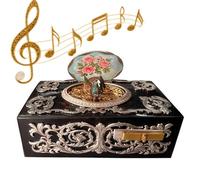 VNDGEOUH Carillon Europeo Tridimensionale a Forma di Uccello in Rilievo, Carillon Vintage a Carica Manuale con Elegante Motivo Floreale sbalzato, con Scatola Regalo e Chiave a Molla(Black)