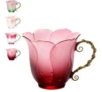 VNDGEOUH Tazza a forma di petalo realizzata a mano con manico a forma di vite, elegante tazza da tè in ceramica e vetro a forma di fiore, con design a forma di fiore, for donne, amici(#B)