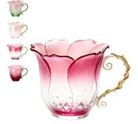 VNDGEOUH Tazza a forma di petalo realizzata a mano con manico a forma di vite, elegante tazza da tè in ceramica e vetro a forma di fiore, con design a forma di fiore, for donne, amici(#C)