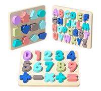 Vndnsy 3 Set di puzzle in legno - alfabeto in legno forma Chunky Puzzles, giocattoli educativi Montessori, giocattoli educativi, regali per ragazzi e ragazze 3-4-5 anni