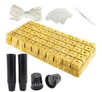 Vndnsy Set di 50 cubetti di lana di roccia per piantare semi, kit di tazze a rete idroponica include 50 cubetti di lana di roccia 50P idroponica 20 etichette per piante, 1 pinzetta, 20 articoli in