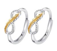 VNDUIFH Anello commemorativo aperto con piuma, anello infinito in argento 925, bicolore, regolabile, minimalista, regalo (2PCS)