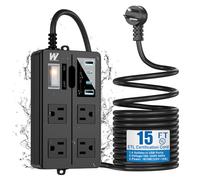 VNJ - Multipresa esterna con prese 4AC + 4 porte USB, protezione da sovratensione impermeabile IPX6, design con blocco di sicurezza e cavi certificati ETL, cavo di alimentazione