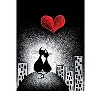 VNLMKS 5D Diamond Painting Kit Completo, Pittura Diamante Fai da Te con Numeri, Kit DIY Punto Croce Strass Ricamo Coppia di gatti innamorati rossi Craft Arts Decorazione per Casa e Pareti 30x30cm