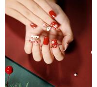 Vnmcry Unghie Adesive per Natale Corte Unghie Quadrata con Design + Colla Jelly per Feste e DIY (24 pezzi, Stile 1283)