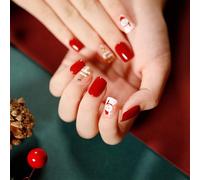 Vnmcry Unghie Adesive per Natale Corte Unghie Quadrata con Design + Colla Jelly per Feste e DIY (24 pezzi, Stile 1282)