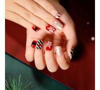 Vnmcry Unghie Adesive per Natale Corte Unghie Quadrata con Design + Colla Jelly per Feste e DIY (24 pezzi, Stile 1278)
