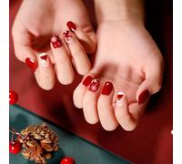Vnmcry Unghie Adesive per Natale Corte Unghie Quadrata con Design + Colla Jelly per Feste e DIY (24 pezzi, Stile 1277)