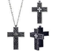 Vnnigmn Collana con ciondolo a forma di croce coreana, design stampato a dieci personaggi con scomparto segreto, gioielli fatti a mano, accessori per giochi alla moda