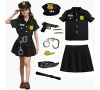 VNNOPG Ragazze Policewoman Costume Ufficiale di Polizia Costume Per Ragazze Cop Uniform Cosplay Halloween Dress Up Set con Cappello,L