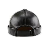 Vnook Cappelli In Pelle Da Uomo, Berretto Docker In Vera Pelle, Lavoratore, Marinaio, Berretto Senza Montatura, Polsino Arrotolato, Berretti In Vera Pelle Senza Tesa Retrò(Black_Large)