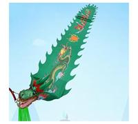 Vnook Dragon Poi con Testa 3D, Striscia Lunga Lavabile for Danza Quadrata, Danza del Drago, Danza del Nastro, Fitness, Danza del Drago in Seta Colorata for Anziani(Green,10m)
