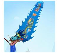 Vnook Dragon Poi con Testa 3D, Striscia Lunga Lavabile for Danza Quadrata, Danza del Drago, Danza del Nastro, Fitness, Danza del Drago in Seta Colorata for Anziani(Blue,12m)