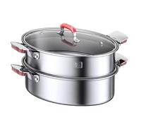 Vnook Set for la cottura a vapore del pesce in acciaio inox, pentola ovale con griglia, pentola multifunzionale da 38 cm for la cottura a vapore di pesce, frutti di mare, verdure