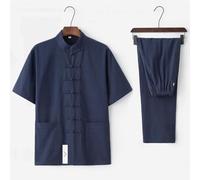 Vnook Uomo Tang Suit Tai Chi Uniforme Abiti Tradizionali Cinesi Tai Chi Uniforme Giacca Kung Fu Abbigliamento Camicia a Maniche Corte Cappotto Top Pantaloni Abito for Arti Marziali(Blue,XXX-Large)